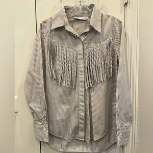 Zara Woman’s Pin Striped Long Sleeve With Fringe Size: Small Preloved